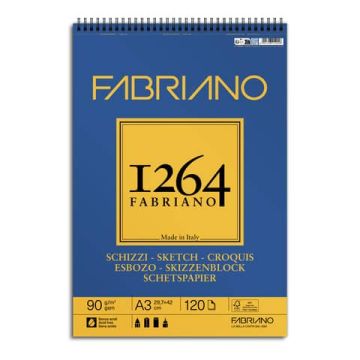 blocco spiralato Fabriano 1264 schizzi 90 g A3 - 120 fogli - 19100639