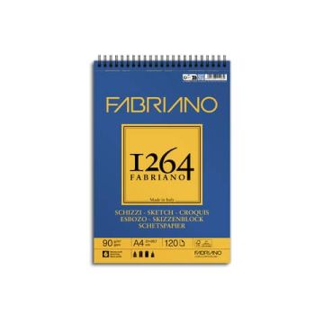 blocco spiralato Fabriano 1264 schizzi 90 g 120 fogli A4 - spirale lato corto - 19100637