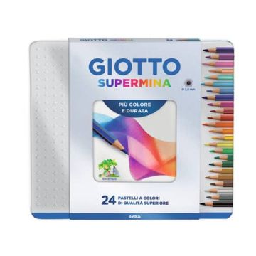 Matite colorate Giotto Supermina in scatola di metallo conf. 24 colori assortiti - F236800