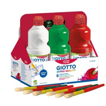 Tempera pronta Giotto Extra Quality in flacone 1 L - conf. da 6 colori assortiti - F53460000