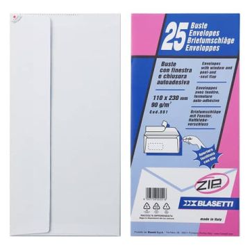 Buste e carta da lettere Blasetti bianco - 90 g/m2 - in conf. da 25 - 110x230 mm 551