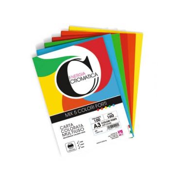 Carta colorata Cromatica CWR colori forti formato A3 100 ff - 5 colori assortiti 160 gr - 12307/100
