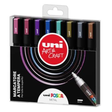 Marcatore Uni Posca punta media 9 colori metal assortiti MPC5MM8P