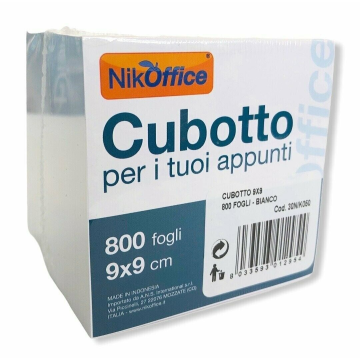 Cubo in carta bianca Nikoffice da 800 fogli formato 9x9 cm colore bianco - 30NIK050