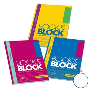 Blocco 40 ff A4 collato lato lungo - forati e rinforzati - 80 gr/mq Blasetti Blocco Book & Block 0C con margine 7740