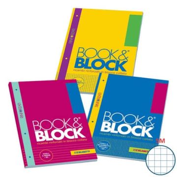 Blocco 40 ff A4 collato lato lungo - forati e rinforzati - 80 gr/mq Blasetti Book&Block quadretti 5M con margine 7741