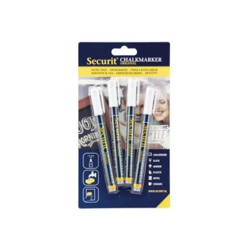 Pennarelli a gesso liquido Securit a punta fina 1-2 mm bianco set da 4 pezzi - BL-SMA100-V4-WHI