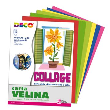 Carta velina Deco 50x76 cm - 20 g/m - conf. 25 fogli in 5 colori assortiti 05406