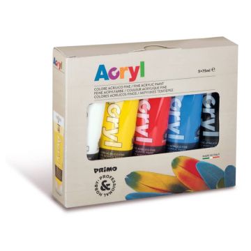 Colore acrilico fine Primo H&P 75 ml - Conf. 5 tubetti colori primari assortiti 421TATM5