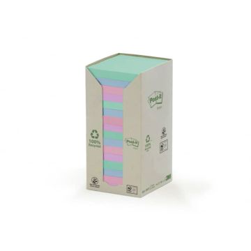Foglietti Post-it Notes carta riciclata 76x76mm assort pastello Torre da 16 blocchetti da 100 ff - 654-1RPT