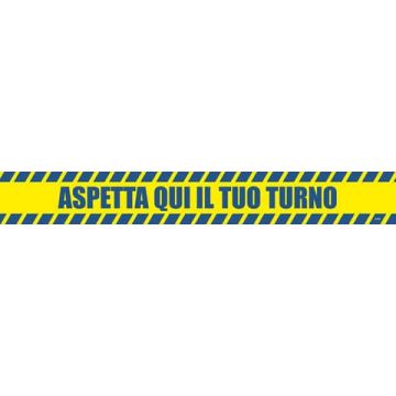 Adesivo segnaletico calpestabile Markin "Aspetta qui il tuo turno" in PVC 98x8,5 cm - Conf. 2 pezzi - X290COV-10