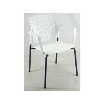 Sedia visitatore a 4 gambe Unisit Login LGSPBR - schienale in rete - PPL bianco con braccioli conf. 2 pezzi LGSPBR/2/BI