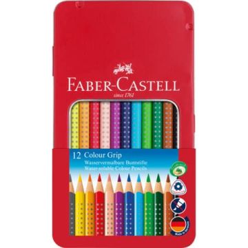 Matite colorate Faber-Castell Colour Grip astuccio di metallo - colori assortiti - conf. 12 pezzi - 112413