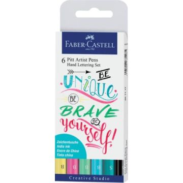 Penna inchiostro pigmentato Faber Castell Pitt Artist conf. 6 pezzi - Lettering pastello -
