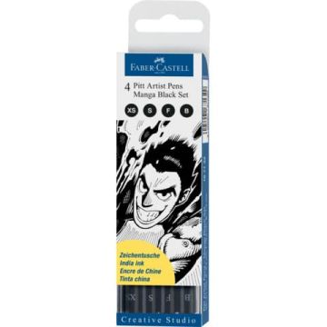 Penna inchiostro pigmentato Faber Castell Pitt Artist conf. 4 pezzi - Manga set nero - 167132