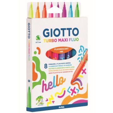 Pennarelli Giotto Turbo Maxi Fluo punta grossa 5 mm 18,5 x 12,5 x 1,5 cm in conf. 8 pz - F453800