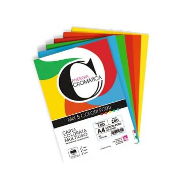 Carta colorata Cromatica CWR colori forti formato A4 - 5 colori assortiti in 100 ff - 200 gr - 12310/100