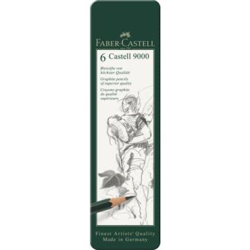 Astuccio in metallo 6 matite Faber-Castell 9000 - gradazioni assortite - 119063