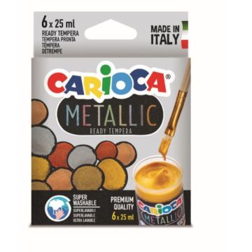 Tempera pronta superlavabile Carioca 25 ml - conf. da 6 colori assortiti metallic - 40426