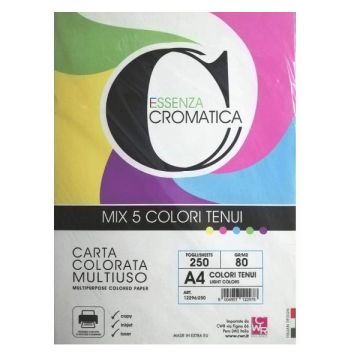 Carta colorata Deco Cromatica colori tenui formato A4 - 5 colori assortiti in 250 ff - 80 gr - 12296/250