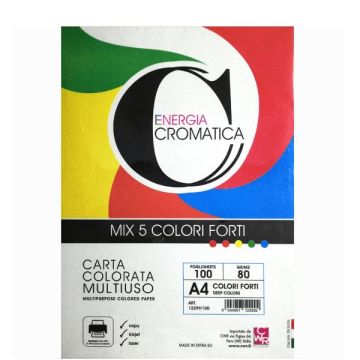 Carta colorata Deco Cromatica colori forti formato A4 - 5 colori assortiti in 100 ff - 80 gr - 12299/100