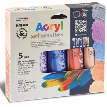 Colore acrilico Primo in bottiglia PET con tappo dosatore 75 ml tinte metal - conf. 5 pezzi - 4213TATM5MET