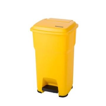 Cestino gettacarte Rotho Hera 60 L con pedale e coperchio giallo - F800063