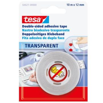 Nastro biadesivo tesa OPP trasparente in polipropilene e adesivo hot melt 12 mm x 10 m - 64621-00000-04