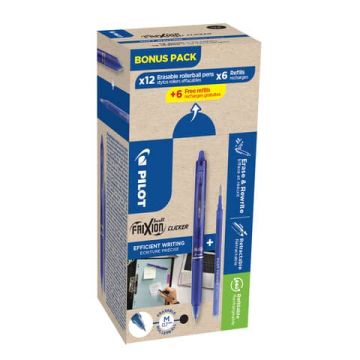 Penne a sfera cancellabile Pilot Frixion Ball Clicker 0,7 mm Green Pack 12 + 12 refill blu - 000035