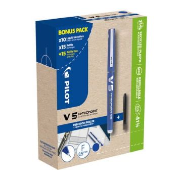 Roller Pilot Hi-Tecpoint V5 0,5 mm Green Pack 10 penne nere + 30 refill blu - 000039