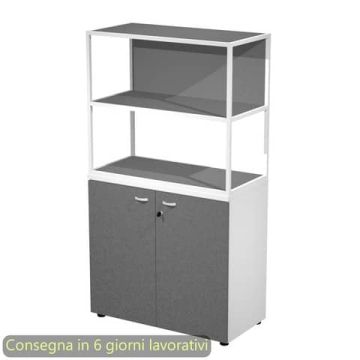Armadio basso bianco ante antracite con libreria metallica bianca - ripiani antracite 90x46xH.165 cm Artexport Blade - ARMB3+ABT+270AN+RP4T