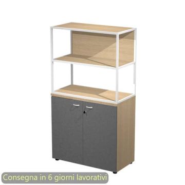 Armadio basso rovere ante antracite con libreria metallica bianca - ripiani rovere 90x46xH.165 cm Artexport Blade - ARMBC+ABT+270AN+RP4C