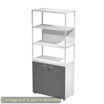 Armadio bianco ante antrac. con libreria media metallica bianca - ripiani bianchi 90x46xH.204 cm Artexport Blade - ARMB3+ABT+280AN+RP53