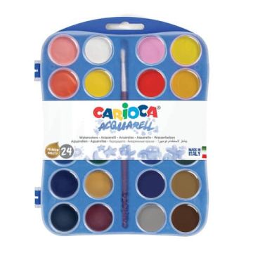 Astuccio acquerelli in pastiglia Carioca Ø 30 mm conf. da 24 colori assortiti 42401