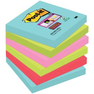 Foglietti riposizionabili Post-it® Super Sticky Miami 76x76 mm assortiti conf. 6 blocc. da 90 ff - 654-6SS-MIA