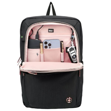 Zaino per pc Katy Rose - notebook 15,6 - nero - cerniera rose gold - Swiss