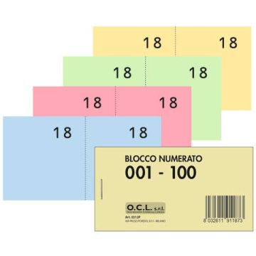 Blocchi lotteria Madre/Figlia O.C.L. - serie numerata da 1 a 100 4 colori assortiti conf. 40 pz - 0212P