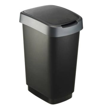 Cestino Rotho 10 L in PPL con coperchio basculante nero/grigio F600009