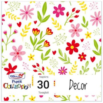 Tovaglioli in pura cellulosa 33x33 cm - 3 veli - conf. 30 pz - flowers 18427