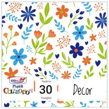Tovaglioli in pura cellulosa 33x33 cm - 3 veli - conf. 30 pz - blue flowers 18428
