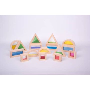 Set 16 blocchi geometrici TickiT per costruzioni multisensoriali in legno 73281