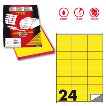 Etichetta adesiva C/500 giallo fluo 100fg A4 70x36mm (24et/fg) Markin