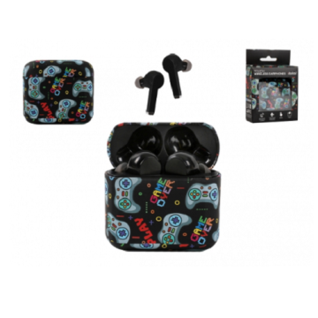 Cuffie Bluetooth con custodia di ricarica,LETS PLAY, Auricolari Bluetooth, Cuffie Wireless, con Microfono/per iPhone Samsung Huawei Xiaomi, One Plus (GRAFFITI)
