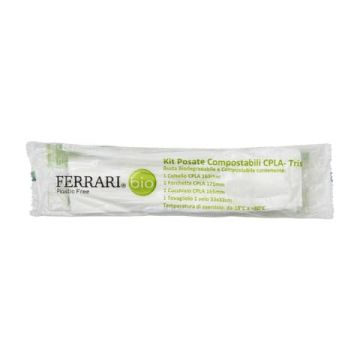 Kit di posate TRIS forchetta+coltello+cucchiaio+tovagliolo Ferrari Bio conf. 1000 pz in CPLA FBIO02