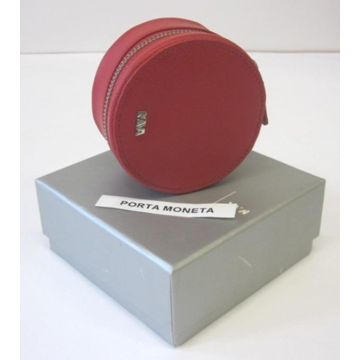 Porta monete tondo con cerniera - in semi pelle - Nava- colore rosso