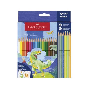 Matite colorate Faber-Castell fusto esagonale in conf. da 18 Classic dinosauro + 6 Metallic - 111222