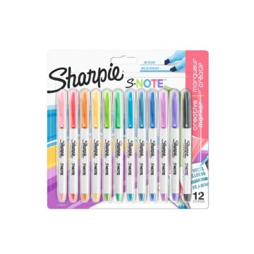 Pennarelli creativi Sharpie S-Note - punta a scalpello flessibile - assortiti confezione da 12 pezzi - 2138233