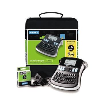 Kit case etichettatrice Dymo Label Manager 210D con alimentatore e 1 nastro D1 12mm x 7m nero e argento - 2094492