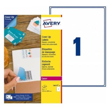 Etichette bianche coprenti Avery BlockOUT™ 199,6x289,1 mm - 1 et/foglio - stampanti laser - conf 25 ff - L4610-25