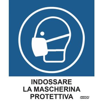Adesivo segnaletico Markin "Indossare la mascherina protettiva" in LWM 12,5x15,2 cm - Conf. 2 pezzi - X110COV-4